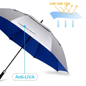 Prospo 68inch Golf Umbrella UV Protection Extra Large Oversized Heavy Duty Stick Umbrellas Auto Open Double Canopy Vented Sun Rain Umbrella Windproof Silver/Black 68 inch - golf umbrella