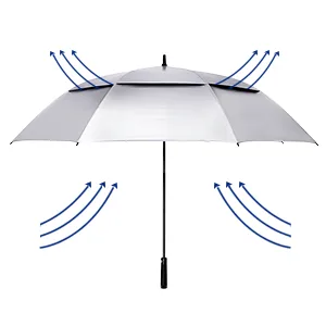 Prospo 68inch Golf Umbrella UV Protection Extra Large Oversized Heavy Duty Stick Umbrellas Auto Open Double Canopy Vented Sun Rain Umbrella Windproof Silver/Black 68 inch - windproof umbrella