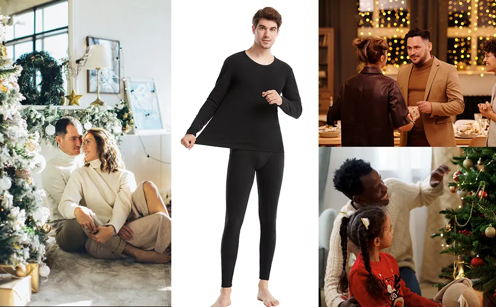 Mens Thermal Underwear Set Winter Base Layer Top & Bottom Ultra Soft Long Johns Pant Sets Black Large - gifts for men