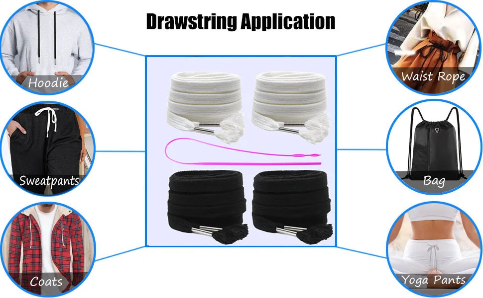 YZSFIRM 4 Pcs Flat Drawstring 51"Replacement Hoodie Sweatpants Drawstrings with Easy Threader Tool 01 Black and White - Drawstring