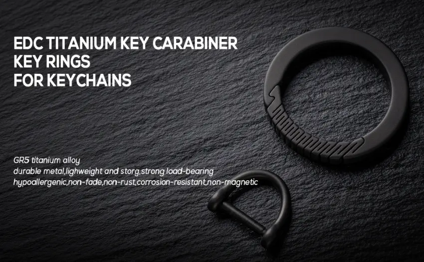 TISUR Titanium Round Carabiner Clip,Spring Hook Key Ring,Small Keychain Carabiner,with D-Ring for Keys Black Carabiner Key Clip - keychain clip