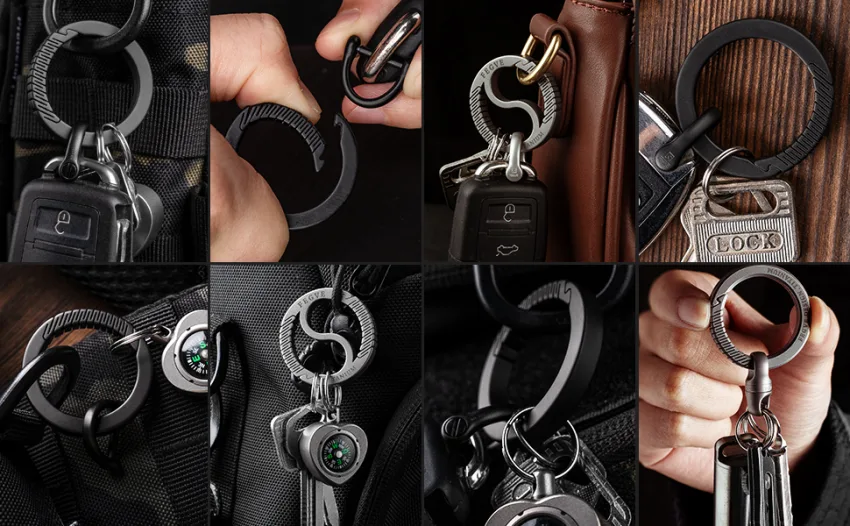 TISUR Titanium Round Carabiner Clip,Spring Hook Key Ring,Small Keychain Carabiner,with D-Ring for Keys Black Carabiner Key Clip - keyring ring