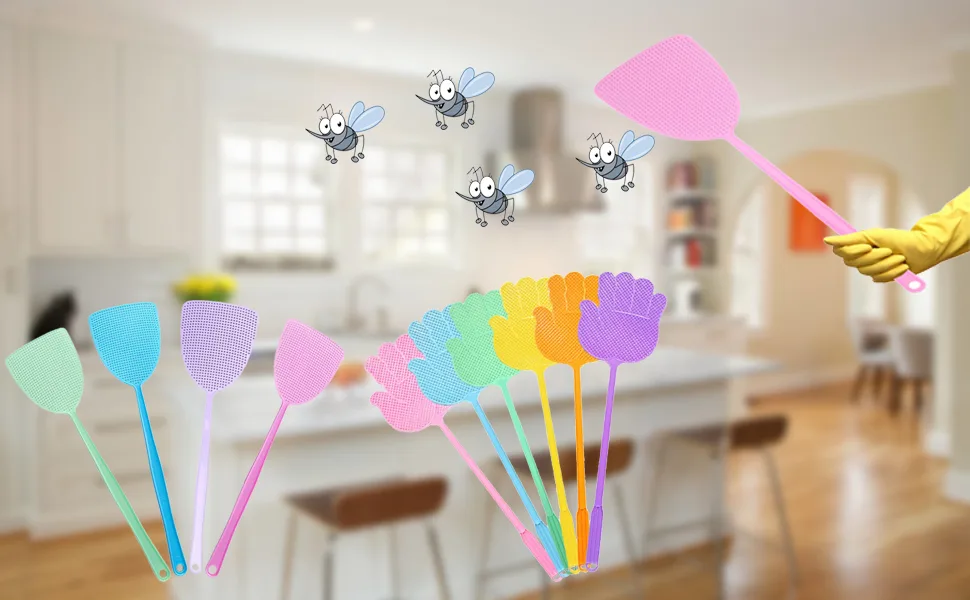 Lythor Fly Swatter, Strong Flexible Manual Pest Control Colorful Plastic with 18.7" Durable Long Handle Plastic Fly Swatter Best for Home (4, 4 Color) 4 4 Color - fly swatters