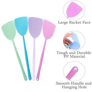 Lythor Fly Swatter, Strong Flexible Manual Pest Control Colorful Plastic with 18.7" Durable Long Handle Plastic Fly Swatter Best for Home (4, 4 Color) 4 4 Color - Pest Contro
