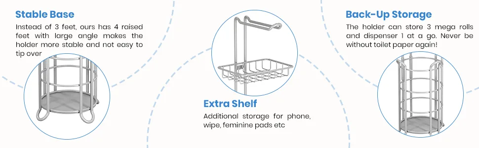Toilet Paper Roll Holder Stand Bathroom Tissue Holders Free Standing with Middle Shelf Storage Reserve Mega Rolls/Phone/Wipe-Gray A-gray - TP STORAGE HOLDER