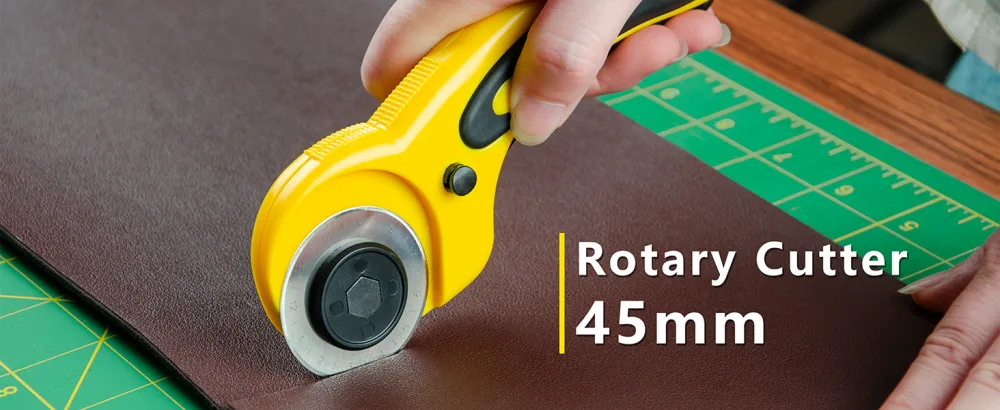 WORKLION 45mm Rotary Cutter Set: Ergonomic Rotary Cutter with Safety Lock and 2 Replacement Rotary Cutter Blades for Sewing Quilting Scrapbooking and Arts & Crafts Projects - rotary cutter