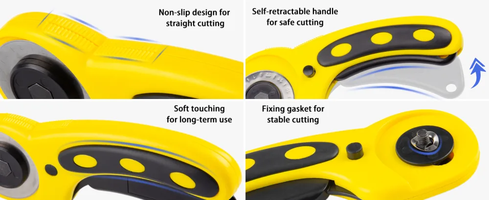 WORKLION 45mm Rotary Cutter Set: Ergonomic Rotary Cutter with Safety Lock and 2 Replacement Rotary Cutter Blades for Sewing Quilting Scrapbooking and Arts & Crafts Projects - rotary cutter
