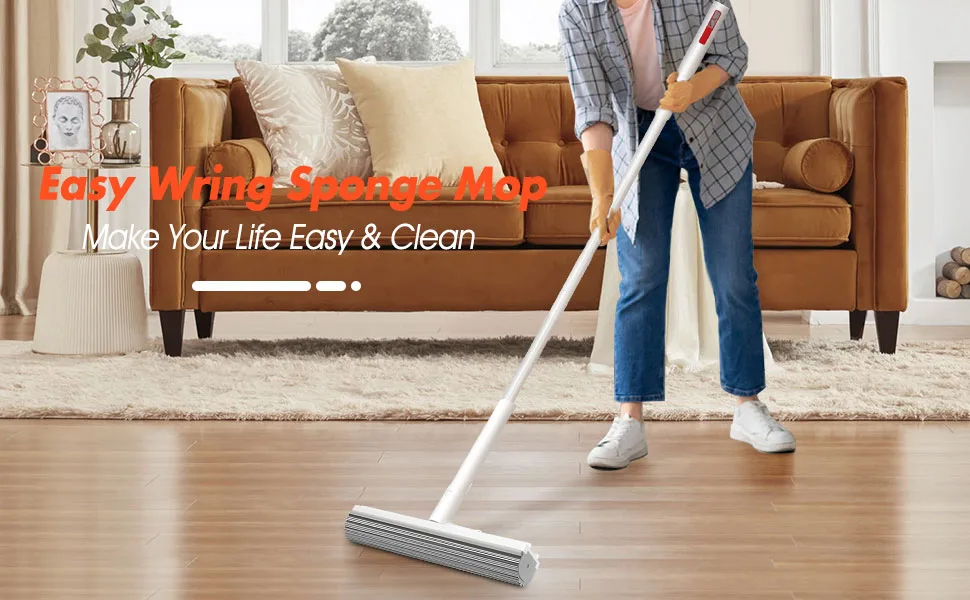 Midyb Sponge Mop, Self Squeeze Sponge Mops with Telescopic Handle & 2 PVA Absorption Head, Flat Floor Mops for Home Commercial Use, Cleaning Tile Floor Bathroom Garage - product information 20