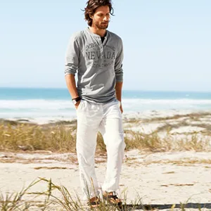 AUDATE Men's Pants Summer Beach Trousers Cotton Linen Trouser Casual Lightweight Drawstring Yoga Pant Green Medium - product information 6