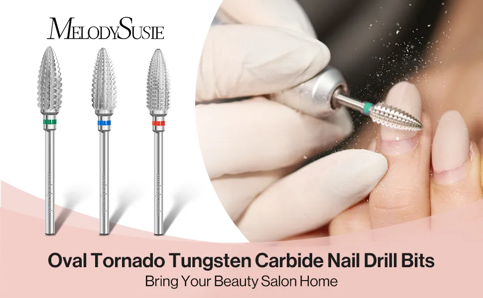 MelodySusie Professional Tornado Nail Drill Bits, 3/32'' Carbide Tungsten Multi-function Bits, Suitable for Manicure Pedicure Cuticle Gel Polishing, Salon Bits, Silver, Series Bit-X, Coarse Coarse-C Oval Tornado Bit - bits