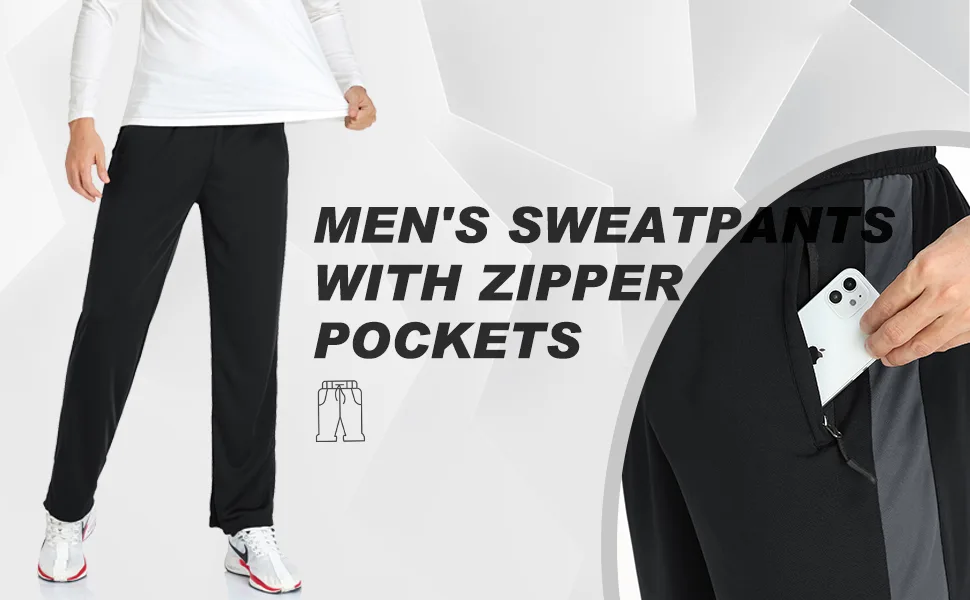SPOSULEI Men's Sweatpants with Zipper Pockets Open Bottom Athletic Pants for Jogging, Workout, Gym, Running, Training XX-Large Black - product information 1