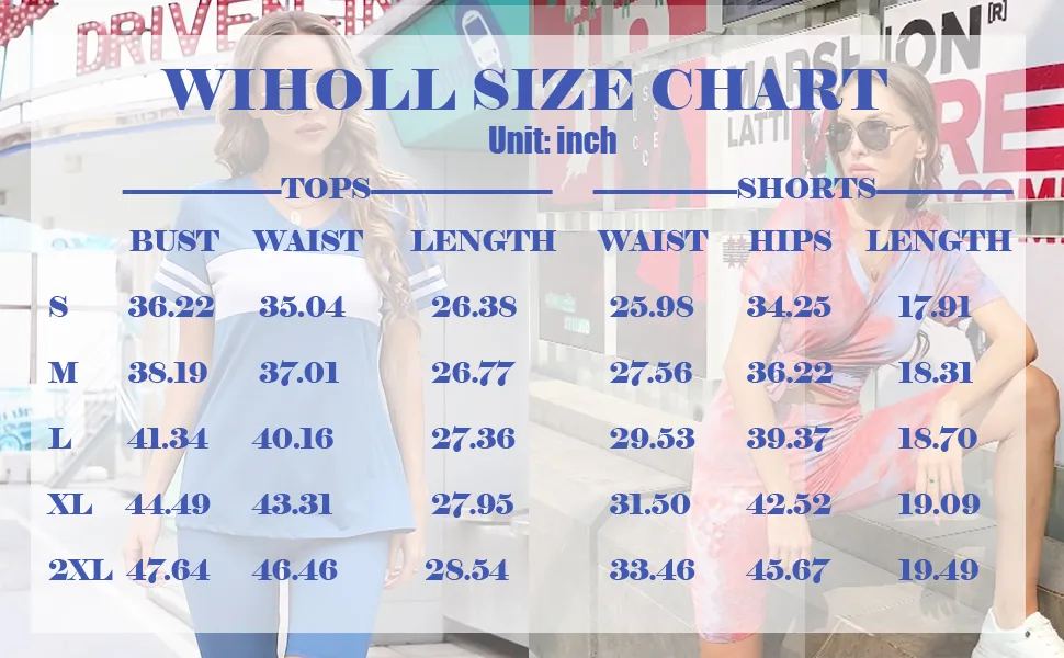 WIHOLL Two Piece Outfits for Women Short Sleeve V Neck Biker Shorts Set 1-green X-Large - Size Chart