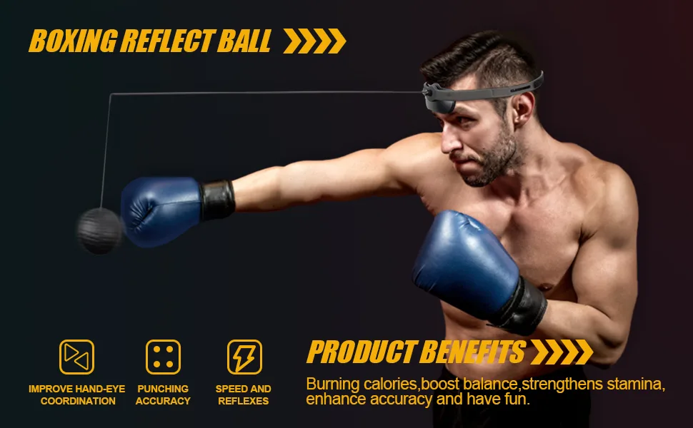 Hikeen Boxing Reflex Ball, Adjustable MMA Boxing Equipment for Adults and Kids, Punching Speed and Hand Eye Coordination Training 2 Difficulty Levels - Boxing Reflex Ball