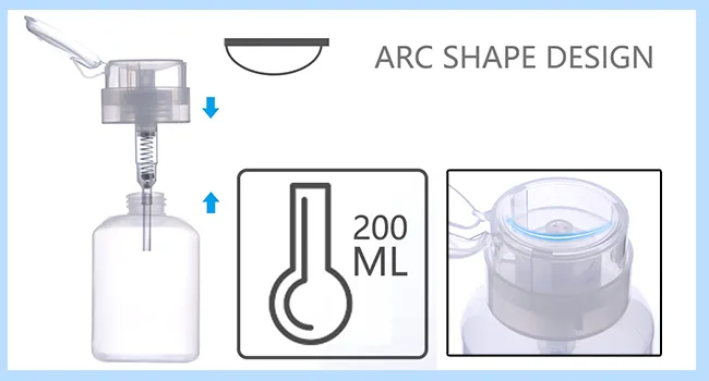 Biutee Cleaner Bottle Clear Bottle 1 PCS Push Down Empty Lockable Pump Dispenser Bottle for Nail Polish and Makeup Remover 200ml (1 PCS) - product information 14