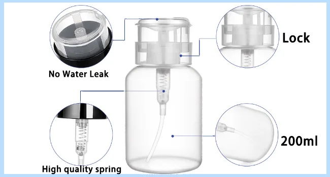 Biutee Cleaner Bottle Clear Bottle 1 PCS Push Down Empty Lockable Pump Dispenser Bottle for Nail Polish and Makeup Remover 200ml (1 PCS) - product information 15