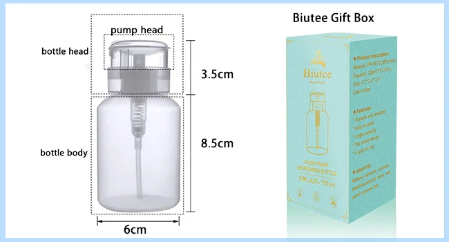 Biutee Cleaner Bottle Clear Bottle 1 PCS Push Down Empty Lockable Pump Dispenser Bottle for Nail Polish and Makeup Remover 200ml (1 PCS) - product information 16
