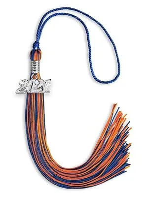 Endea Graduation Mixed Double Color Tassel with Silver Date Drop (Royal Blue/White, 2023) Royal Blue/White 2023 - tassel