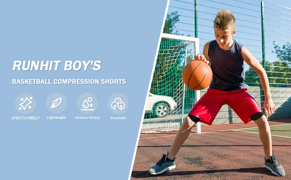 Runhit Youth Boys' Compression Shorts,Boys Performance Athletic Base Layers Underwear Sports Shorts Side Pocket Black X-Small - compression shorts for boys