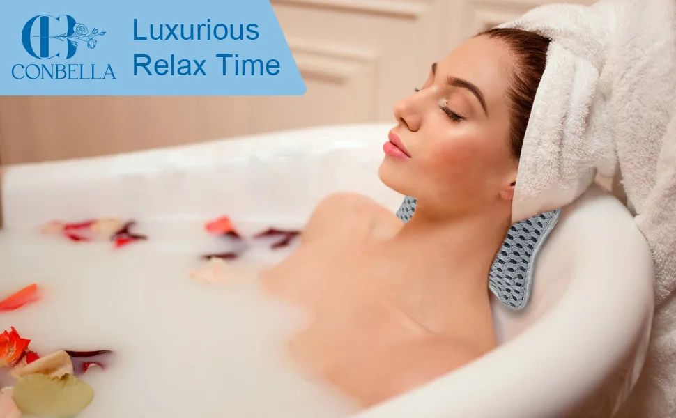 Conbella Luxury Bath Pillows for tub, Slip Resistant Waterproof Bath Pillows for tub Neck and Back Support with 2 Strong Suction Cups, Relaxing Spa Essentials. - bath spa pillow