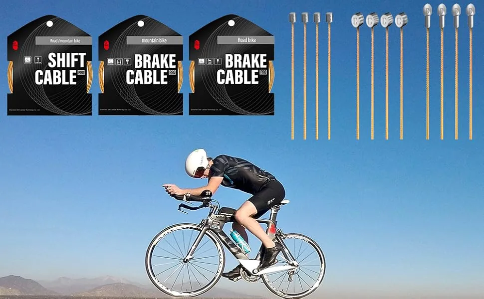 Chooee Bicycle PRO Shift Cable for Shimano/SRAM Shifter Cable Universal 2100mm/2500mm/3000mm/3500mm Ultra Slick Derailleur Cable gold 2x2500mm - Chooee