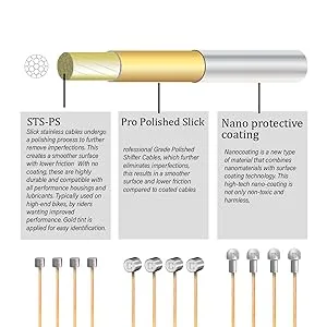 Chooee Bicycle PRO Shift Cable for Shimano/SRAM Shifter Cable Universal 2100mm/2500mm/3000mm/3500mm Ultra Slick Derailleur Cable gold 2x2500mm - product information 5