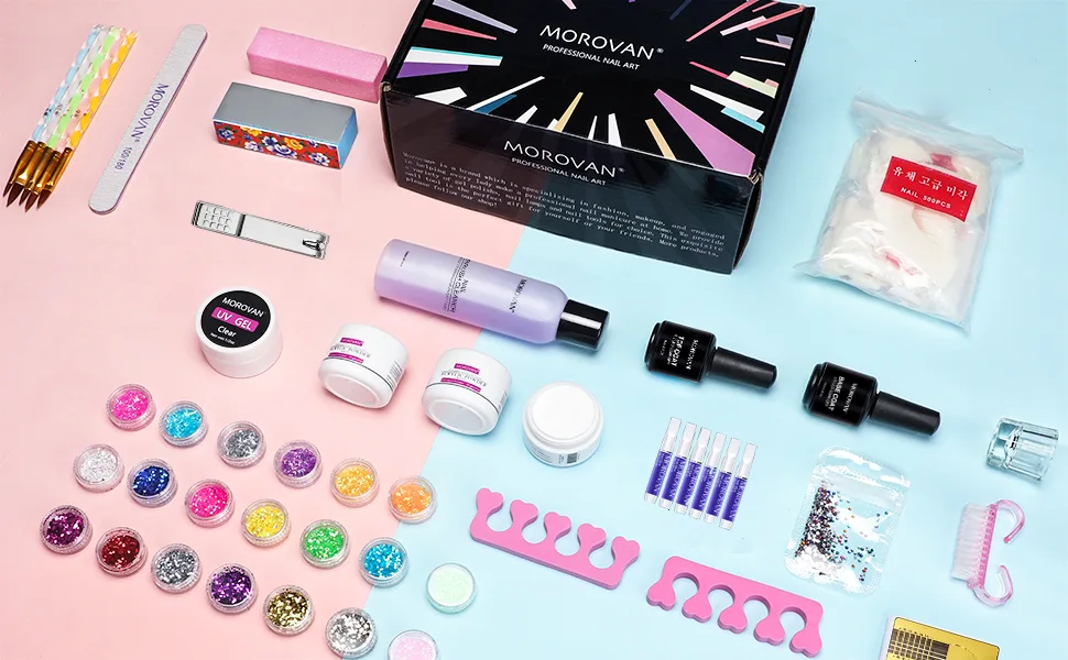 Morovan Acrylic Nail Kit 124 IN 1 with Everything 78 Colors Glitter Powder Acrylic Nail Tool for Acrylic Nails Extension Beginner kit - nail-kit