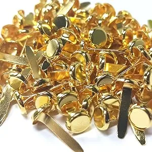 100 Pcs Brass Paper Fasteners, 8x17mm Plated Mini Brads for Scrapbooking Crafts DIY Projects (Gold) - Round head fasteners