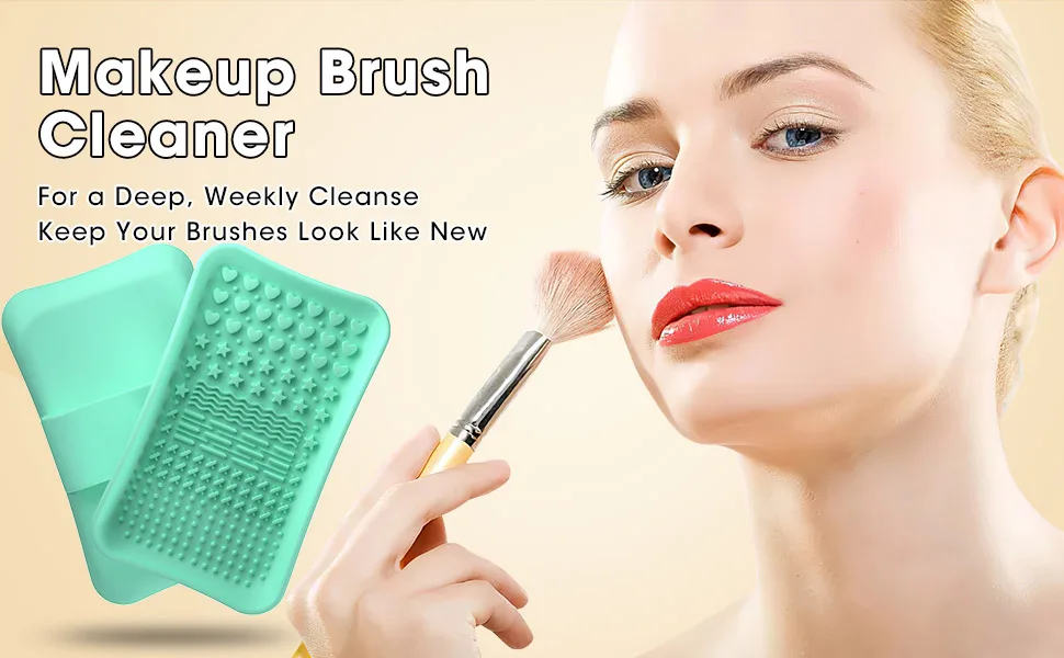 Makeup Brush Cleaner Mat, Make up Brush Cleaner Mat Pad, Silicone Brush Cleaning Mat, Paint Brush Cleaner Tool with Back Strap, Beauty Makeup Washing Tool Makeup Brushes for All Brushes Black - makeup brush cleaner