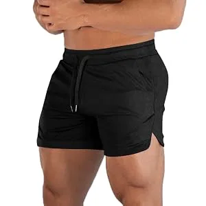 FLYFIREFLY Men's Gym Workout Shorts Running Lightweight Athletic Short Pants Bodybuilding Training Medium Black - gym shorts for men