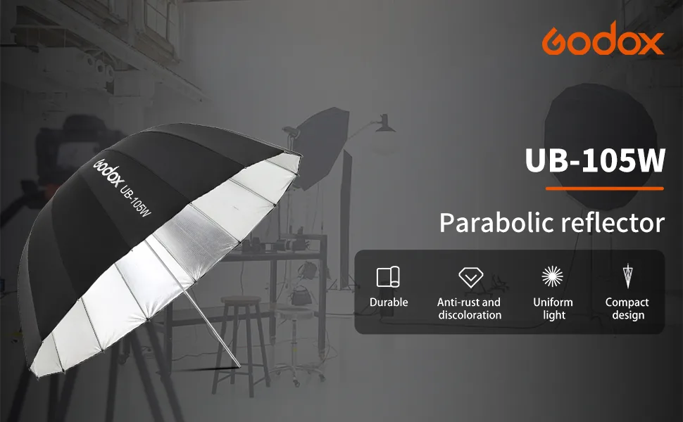 Godox UB-105W 41.3" 105cm Parabolic Deep Reflective Umbrella White Inner Studio Soft Light Umbrella with Withe Diffuser Cover for Photography Video Studio Shooting 105White-inner - product information 31