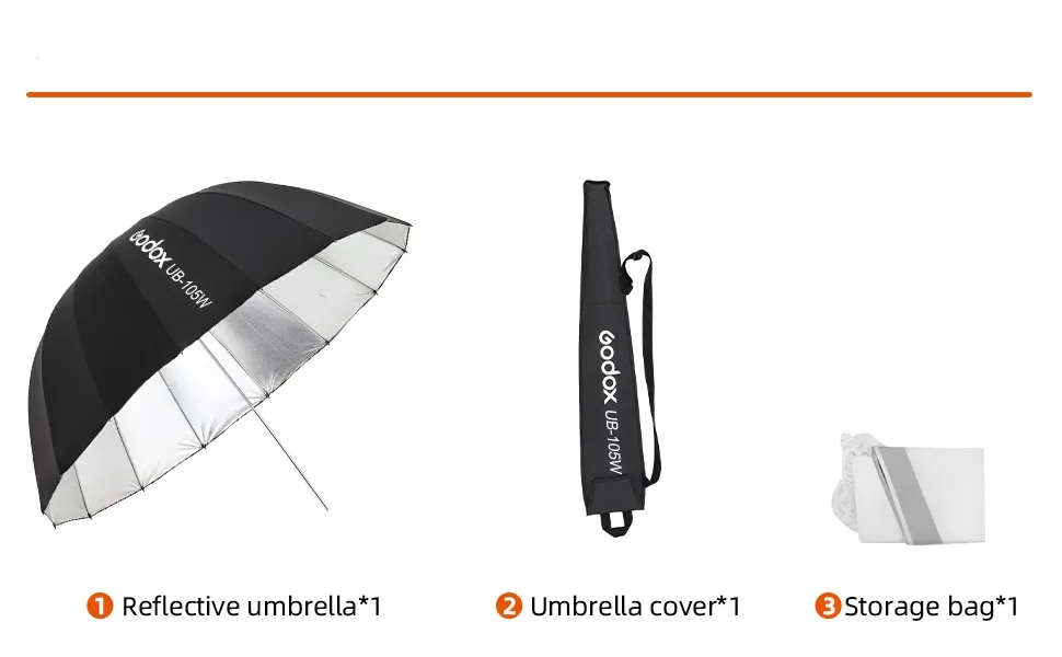 Godox UB-105W 41.3" 105cm Parabolic Deep Reflective Umbrella White Inner Studio Soft Light Umbrella with Withe Diffuser Cover for Photography Video Studio Shooting 105White-inner - product information 35