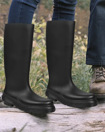DKSUKO Women's Tall Rain Boots Garden Boots Waterproof Wellington Rubber Boots 9 Matte Black - Rain Boot
