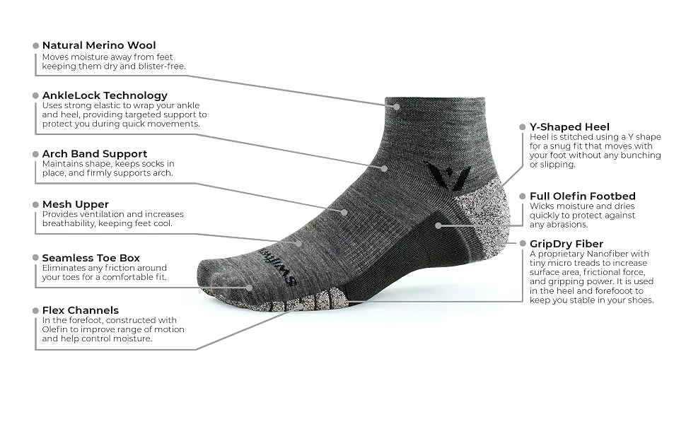 Swiftwick - FLITE XT TRAIL TWO, Trail Running and Hiking Socks Stripe Red X-Large - Flite XT Trail Two Features sheet