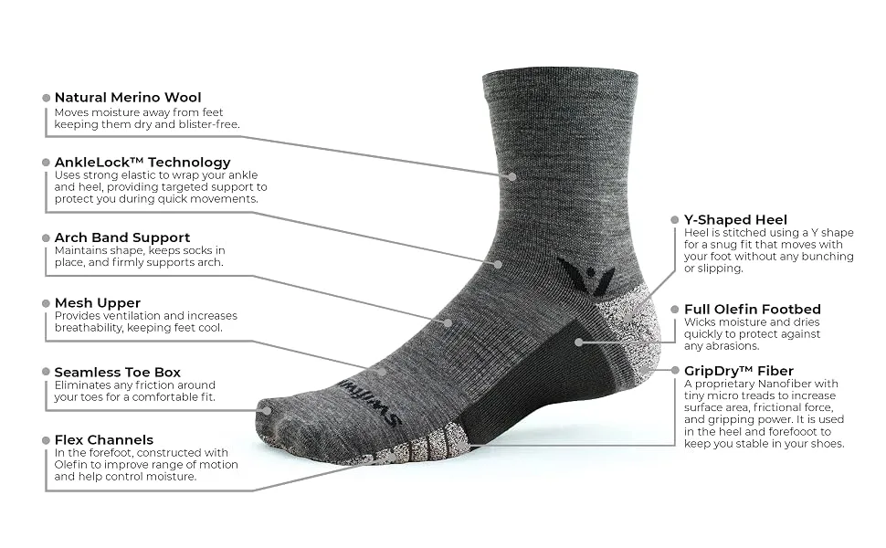 Swiftwick - FLITE XT TRAIL FIVE, Trail Running and Hiking Socks Stripe Aqua Large - Flite xt Five trail run features, merino wool, seamless toe, breathability, support