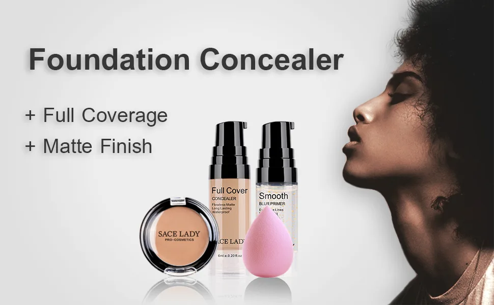 Waterproof Full Coverage Concealer with Primer Sponge Set, Smooth Matte Flawless Creamy Liquid Foundation Corrector Makeup Kit for Face Eye Dark Circle Spot Acne Scar Cover (0.2Fl, Warm Natural) - foundation concealer