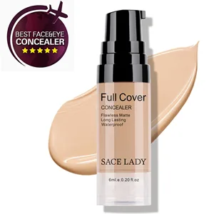 Waterproof Full Coverage Concealer with Primer Sponge Set, Smooth Matte Flawless Creamy Liquid Foundation Corrector Makeup Kit for Face Eye Dark Circle Spot Acne Scar Cover (0.2Fl, Warm Natural) - waterproof cocealer