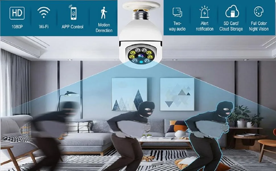 2Pcs Light Bulb Security Camera 2.4GHz & 5G WiFi Outdoor, 1080P E27 Light Socket Security Camera, Indoor 360 Home Security Cameras, Full Color Day and Night, Smart Motion Detection (2PCS, Support 5G) - security camera outdoor