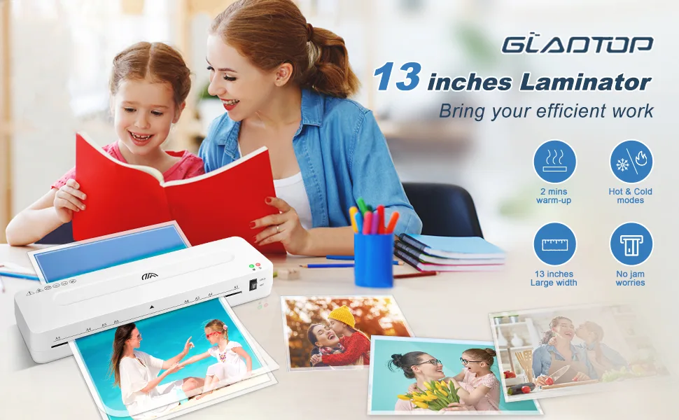 GLADTOP Thermal Laminating Sheets 30pcs Laminator Pouches (5pcs A4+ 10pcs A5+ 15pcsA6) for Photos Files Card - 13 inches Laminator
