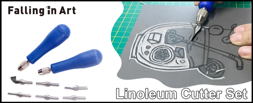 Falling in Art Linoleum Block Cutters - 6 Different Shaped Lino Cutters, Assorted Blades for Printmaking, Precision Carvings(2 Set) 6 Type Blades(2 Sets) - Linoleum Cutter Set