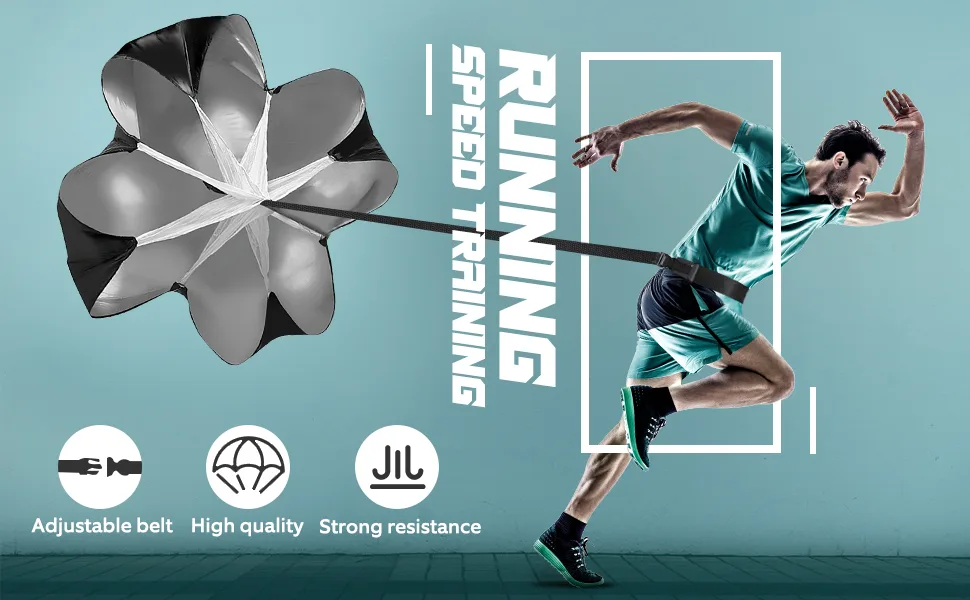 GIEMIT Running Speed Parachute,Speed Resistance Parachute with Adjustable Strap Black Training Parachute for Runner Speed Training and Acceleration Training 1 Umbrella - parachute