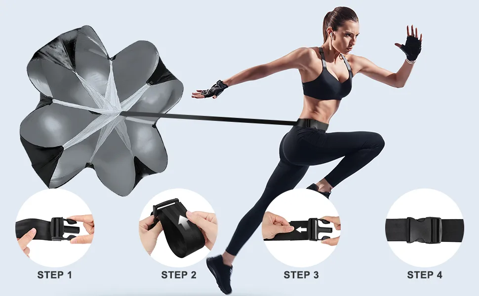 GIEMIT Running Speed Parachute,Speed Resistance Parachute with Adjustable Strap Black Training Parachute for Runner Speed Training and Acceleration Training 1 Umbrella - training parachute