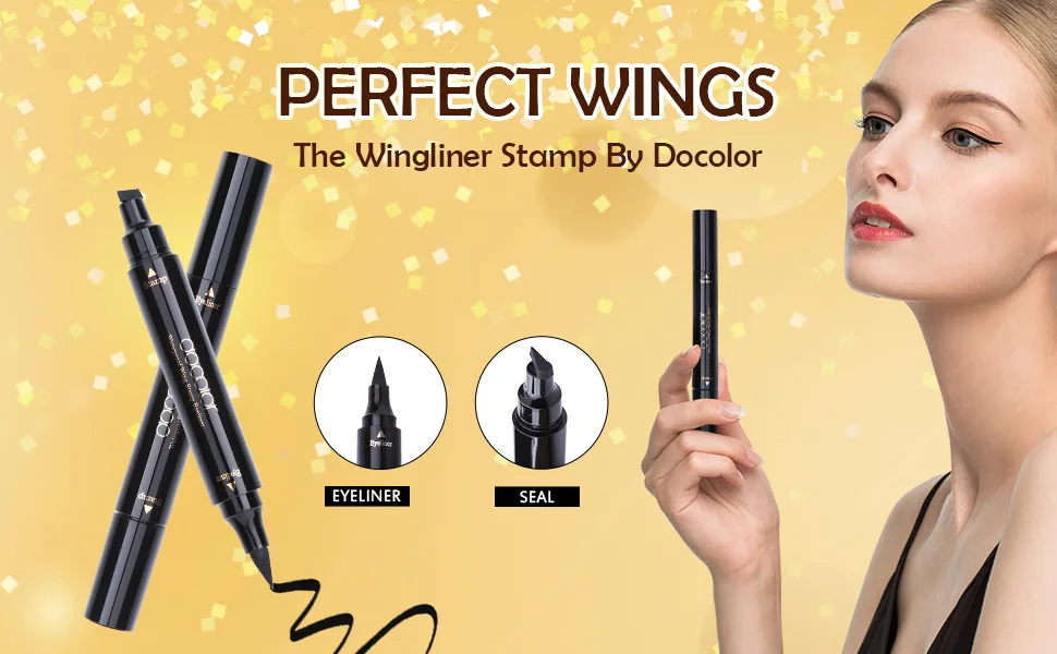 Docolor Eyeliner Stamp Double-sided Liquid Winged Eye Liner Pen Waterproof Smudgeproof Long Lasting Wing Original Eyeliner Pen 1 Piece - eyeliner stamp