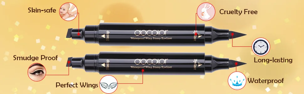 Docolor Eyeliner Stamp Double-sided Liquid Winged Eye Liner Pen Waterproof Smudgeproof Long Lasting Wing Original Eyeliner Pen 1 Piece - eyeliner stamp