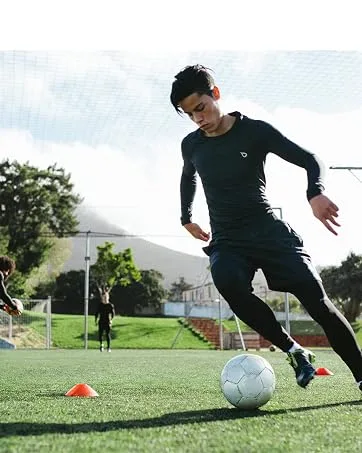 BALEAF Boys' Youth Compression Long Sleeve Shirts Performance Baseball Football Baselayer Kids Cold Gear Undershirt Quick Dry Black Small - Boys