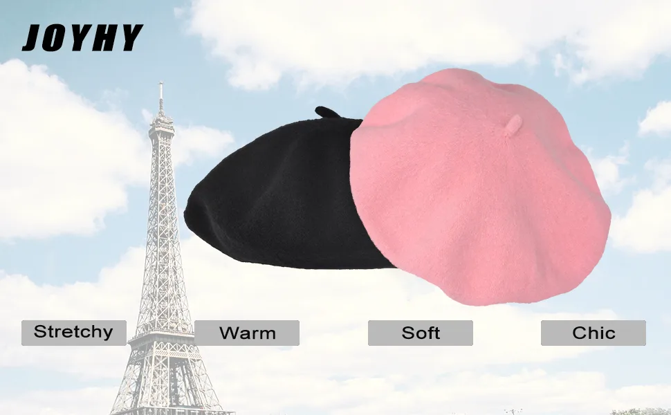 JOYHY Women's Solid Color Classic French Style Beret Beanie Hat Dark Green - Women