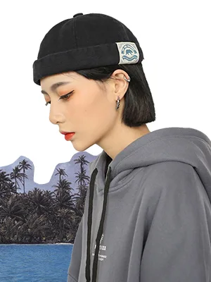 Clakllie Retro Brimless Hat Rolled Cuff Harbour Hats Vintage Docker Cap Washed Cotton Beanie Watch Cap Skullcap Sailor Hats Black-ct36 - Brimless Docker Leon Hat Rolled Cuff Harbour No Visor Skull Docker Beanie Cap for Men Women
