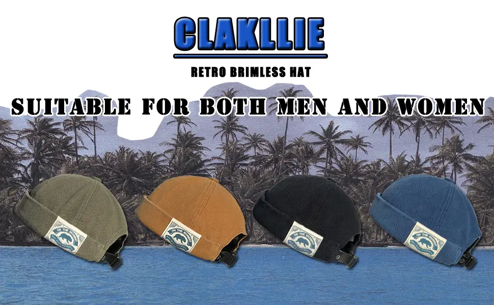 Clakllie Retro Brimless Hat Rolled Cuff Harbour Hats Vintage Docker Cap Washed Cotton Beanie Watch Cap Skullcap Sailor Hats Black-ct36 - Men Hats Docker Cap Hats Beanie Sailor Cap Worker Hat Rolled Cuff Retro Brimless Hat with Adjustable