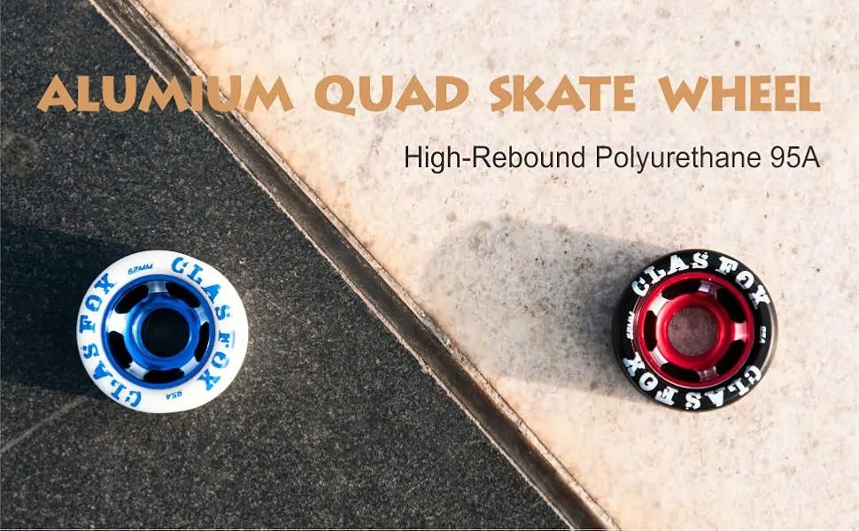 CLAS FOX 95A Speed/Derby Wheels Aluminum Roller Skate Wheels Indoor Roller Replacement Wheel (Set of 8) Black PU Red Core - alu.roller wheels-1