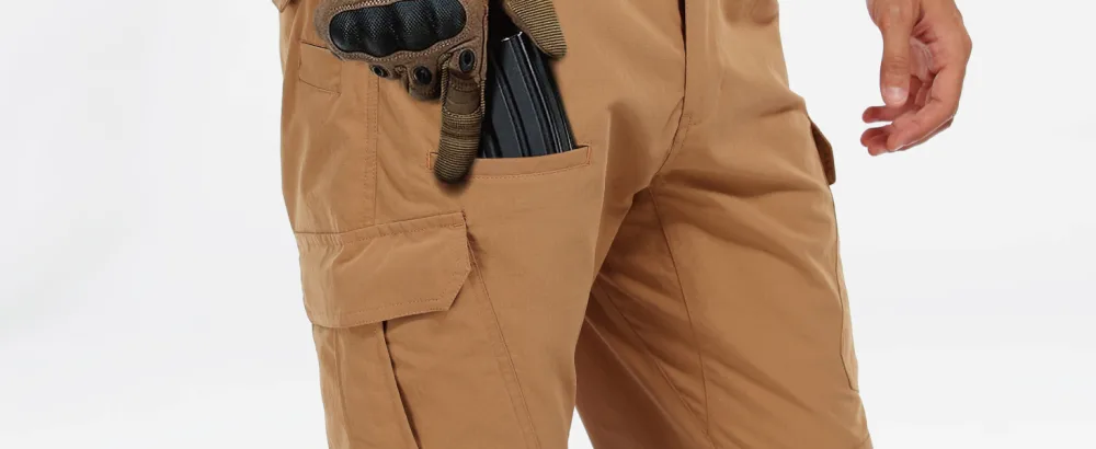 KFUBUO Men's Lightweight Ripstop Tactical Cargo Pants, Water Resistant Hiking Work Pants Relaxed Fit Black 28W x 30L - Front Slip Pocket