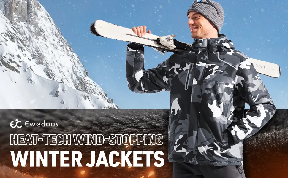 Ewedoos Wind-stopping Waterproof Ski Jacket Men Winter Snow Jacket for Men Snowboard Jacket Men with Detachable Hood Black Large - Waterproof Ski Jacket Men Winter Snow Jacket for Men Snowboard Jacket Men